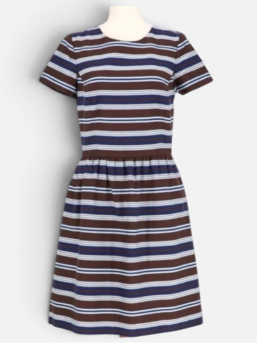Brooks Brothers Red Fleece Horizontal Striped Fit & Flare Dress Brown/Blue